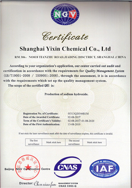 China Shanghai Yixin Chemical Co., Ltd. Certification